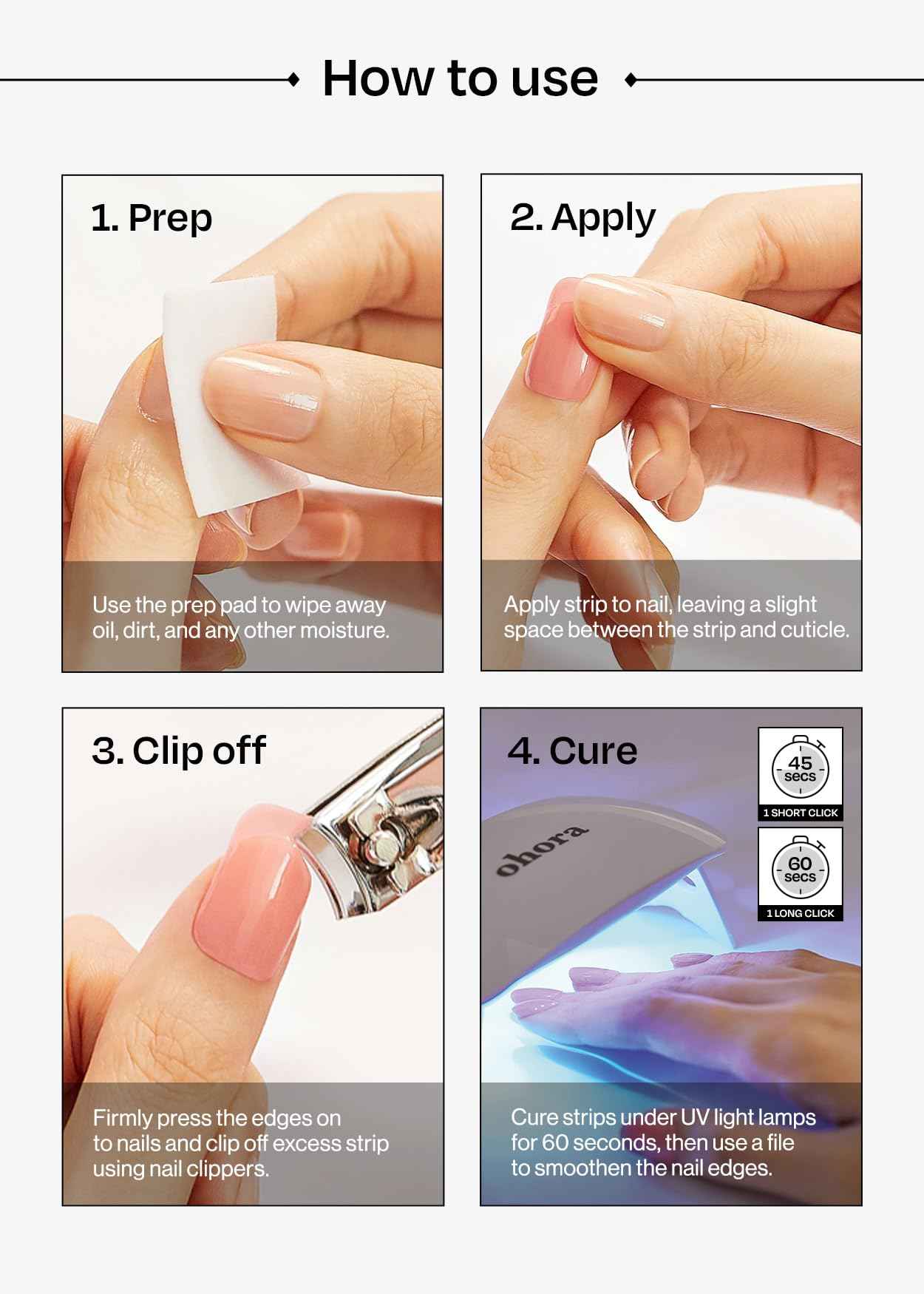 ohora Semi Cured Gel Pedi Strips (P Rosy Chrome) - Works with Any Nail Lamps, Salon-Quality, Long Lasting, Easy to Apply & Remove - Includes 2 Prep Pads, Nail File & Wooden Stick