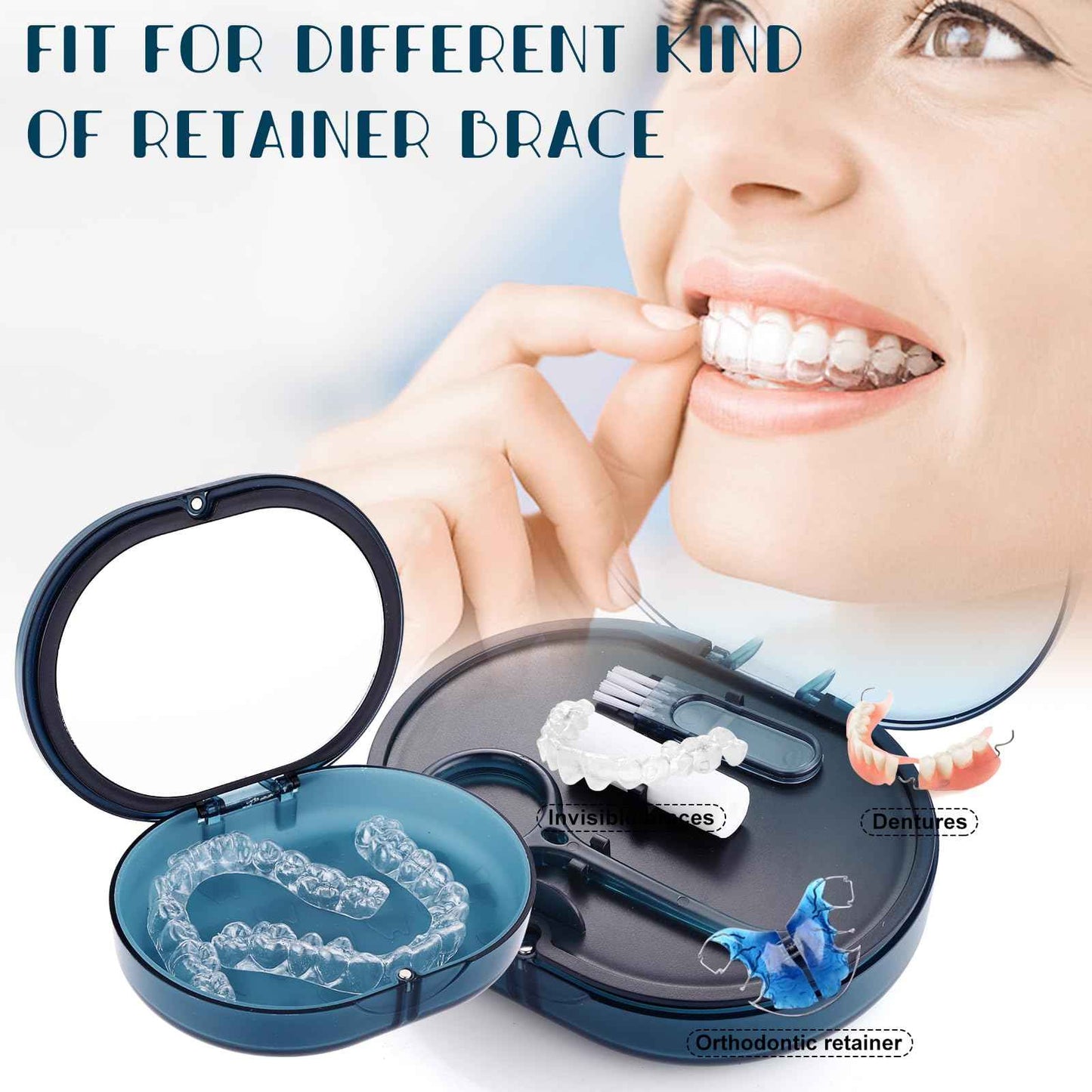 LONGMON New Double-layer Retainer Storage Case with Belt Chewing,Removal Tool,Cleaning Brush,Built in Mirror Orthodontic Retainer Case