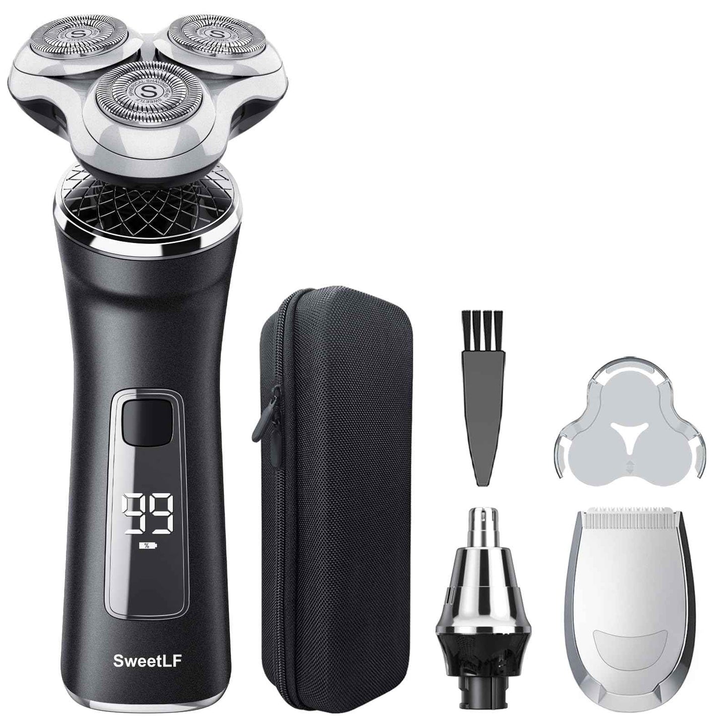 Electric Razor for Men with Travel Case, SweetLF 100% Waterproof Electric Shaver,Wet Dry Shaving/Rechargeable/Sideburns/Trimmer/Nose Trimmer/Type C Charging Cable