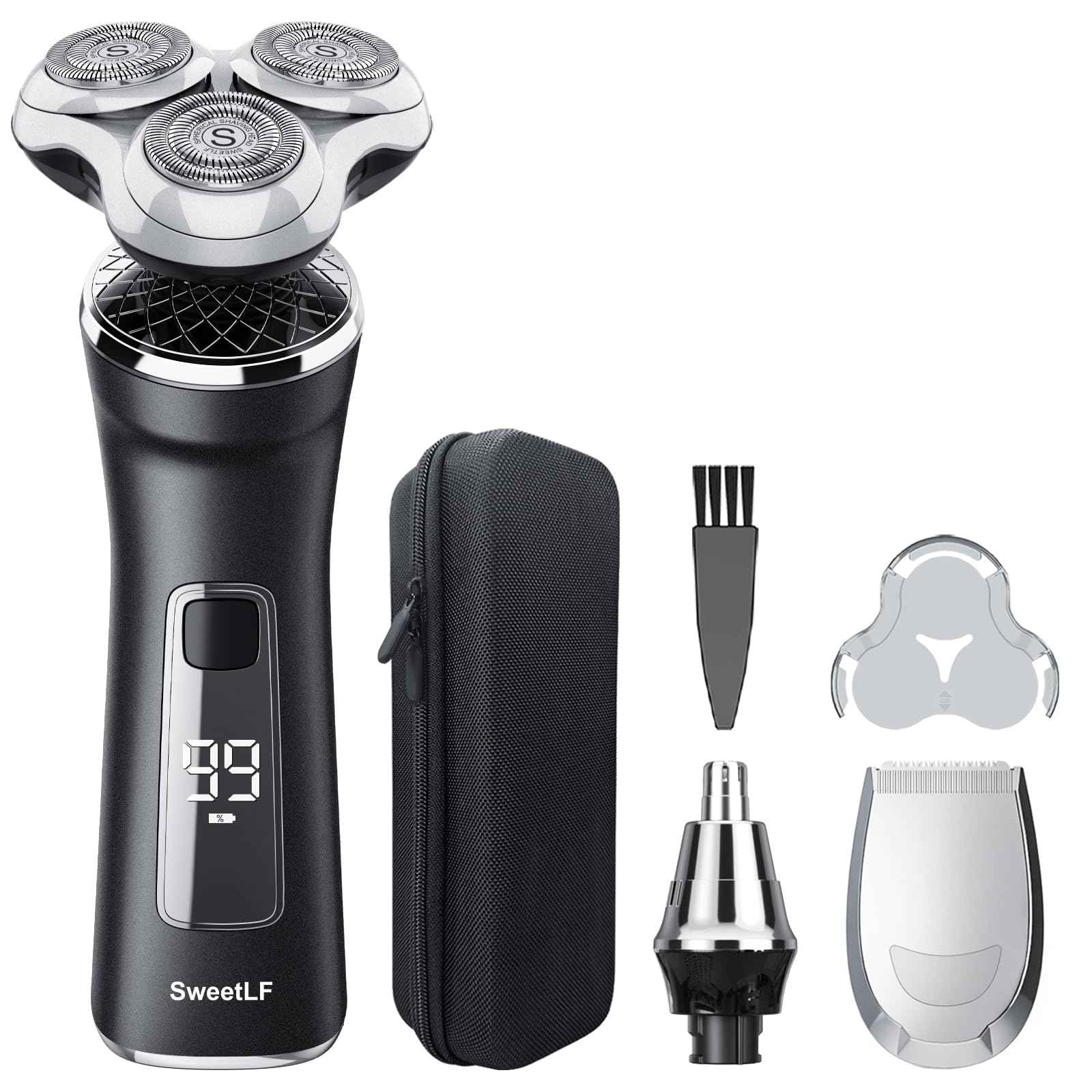 Electric Razor for Men with Travel Case, SweetLF 100% Waterproof Electric Shaver,Wet Dry Shaving/Rechargeable/Sideburns/Trimmer/Nose Trimmer/Type C Charging Cable