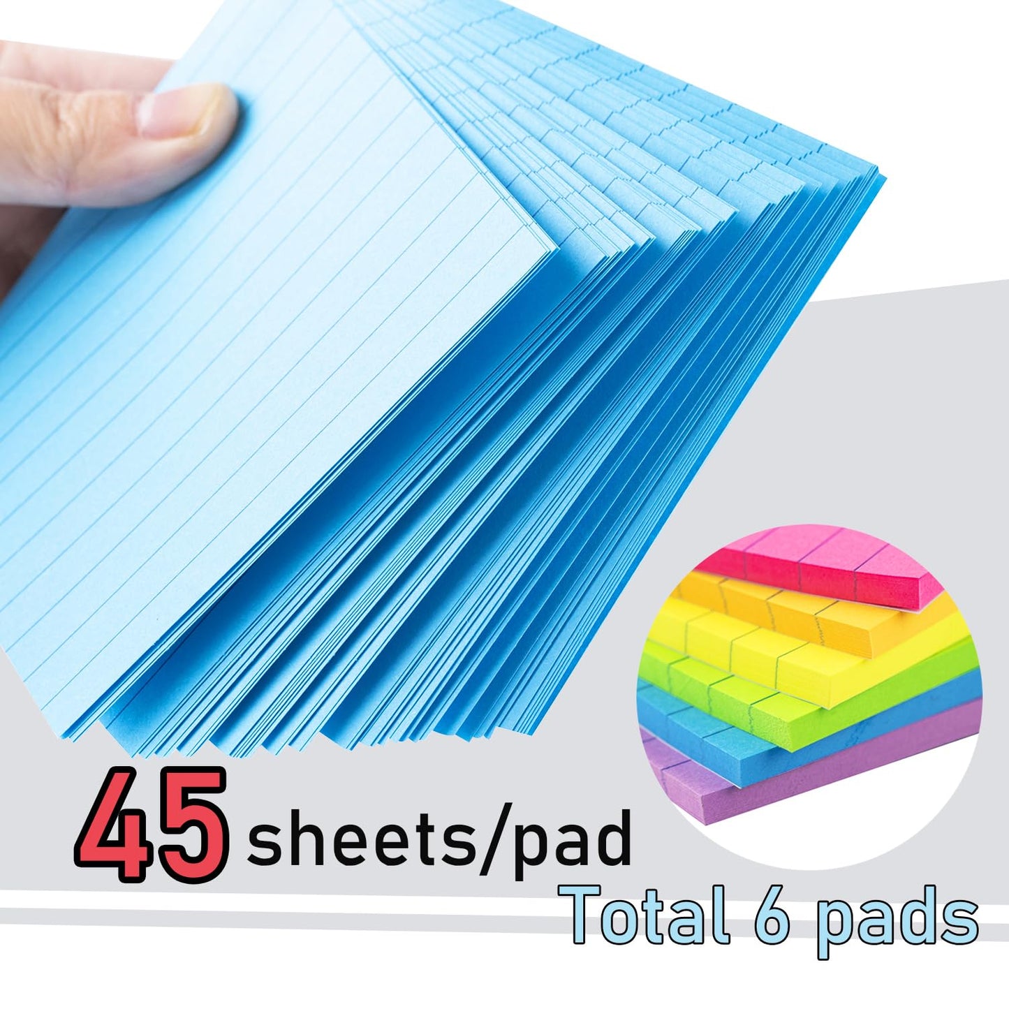 Lined Sticky Notes 4X6 in Bright Ruled Post Stickies Colorful Super Sticking Power Memo Pads, 45 Sheets/pad, 6 Pads/Pack