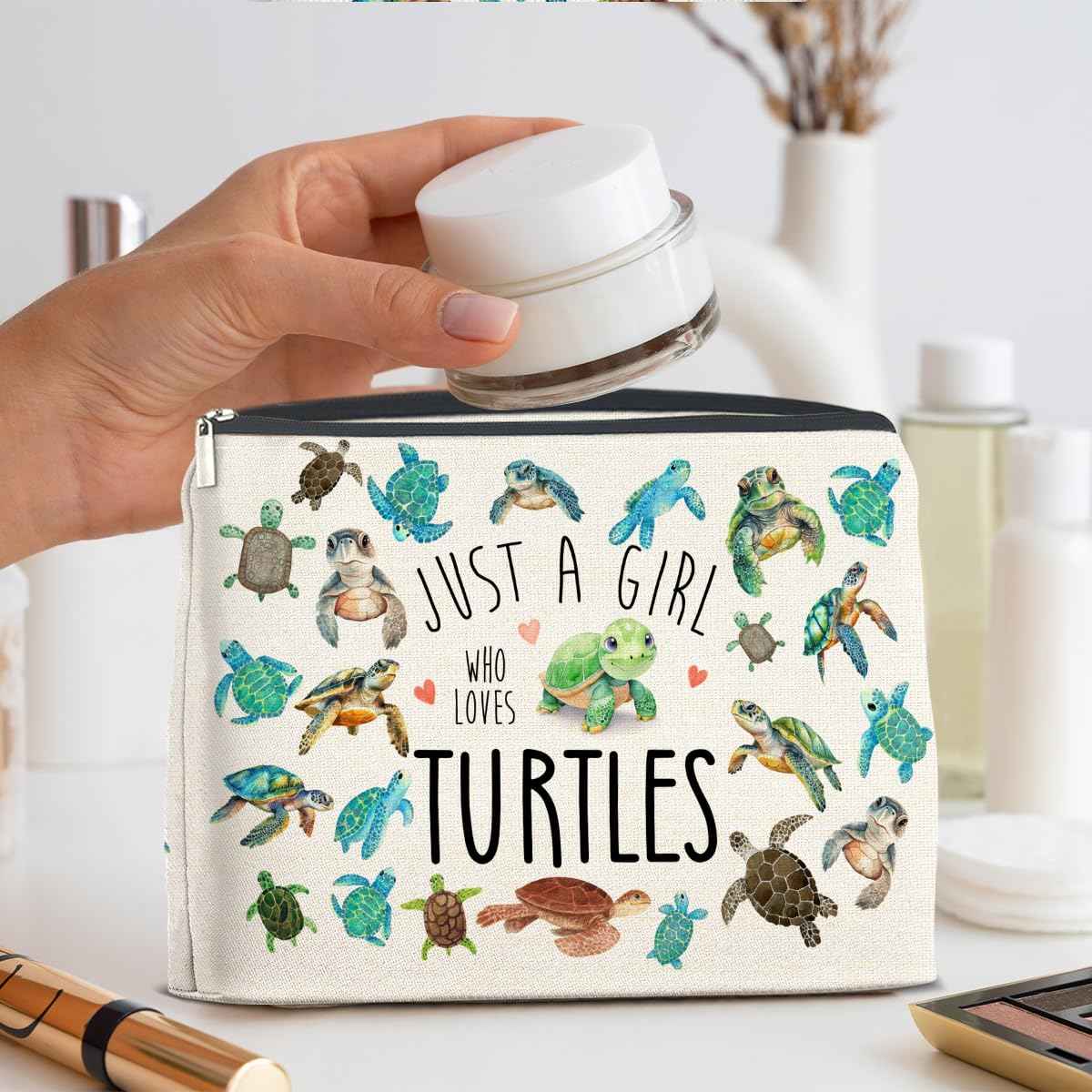 YeleY Sea Turtle for Women Turtle Lovers - Turtle Ideas - Turtle Lovers Makeup Bag for Teen Girl - Just a Girl Who Loves Turtles Cosmetic Bag Makeup Zipper Pouch