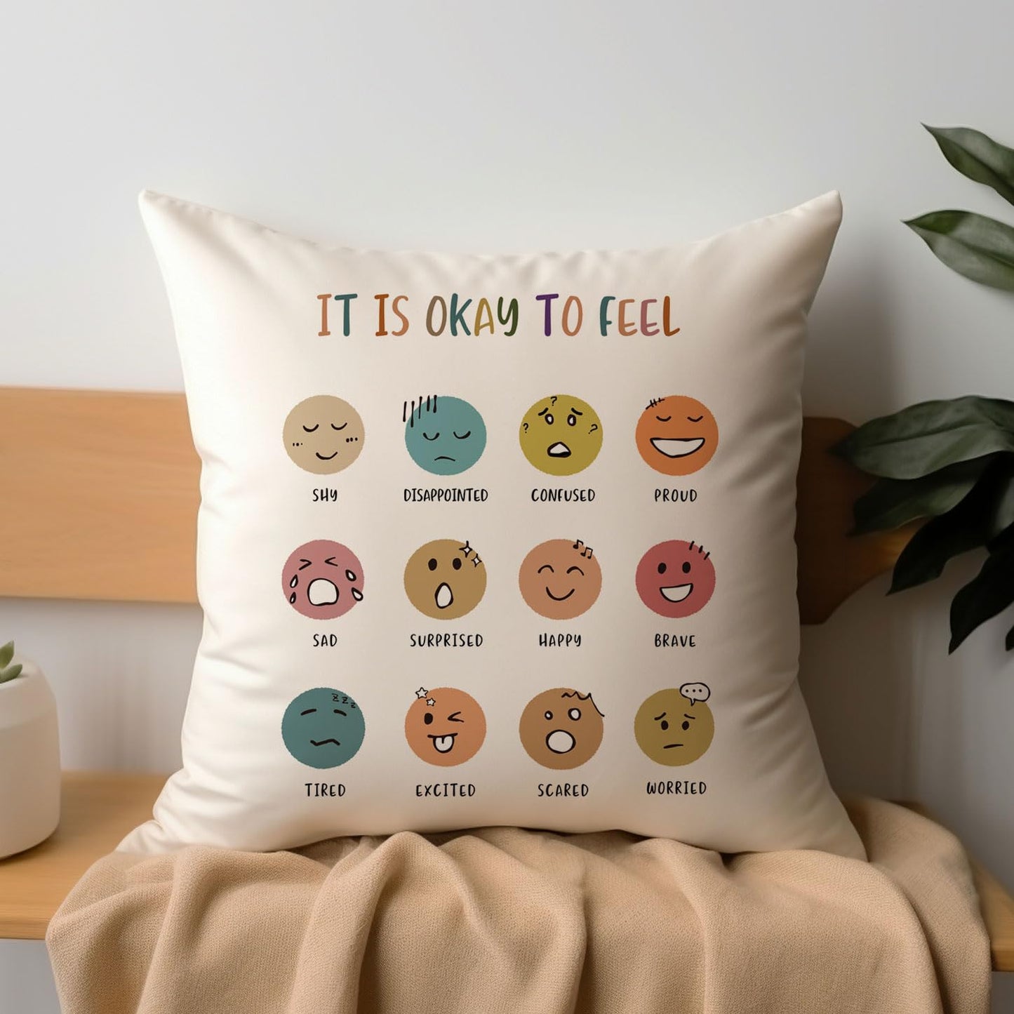 It’s Okay to Feel Pillow Covers, Feelings Are Okay Pillow, Therapy Office Decor, Calm Down Corner, Inclusive Classroom Pillow Cover, Teacher Gifts, Kids Room Throw Pillow Case