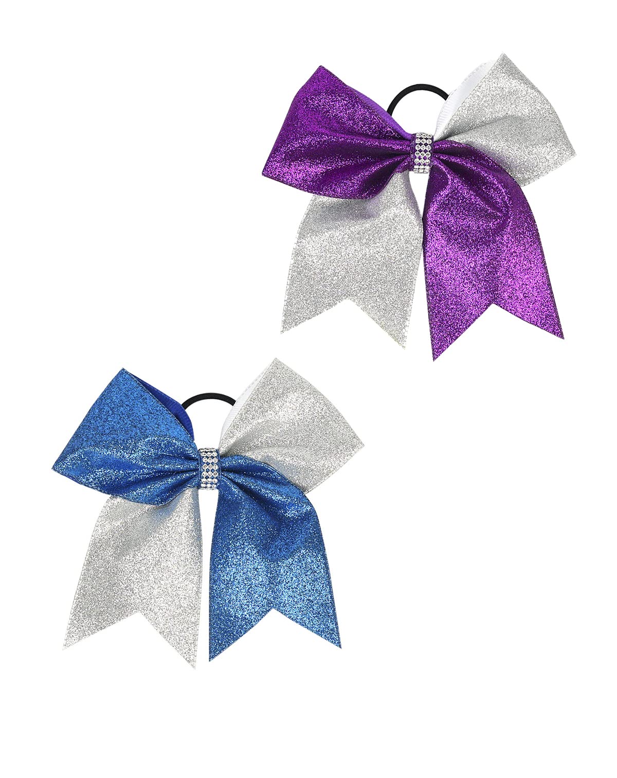 Girls Cheer Bow Ponytail Holder Big Hair Bow Tie with Glitter Sequins Bowknot JB80 (2 Pcs-Set B2)