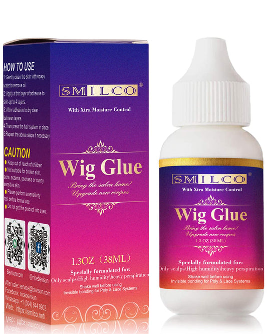 Wig Glue 1.3OZ, Waterproof Lace Front Wig Glue for Wigs, Transparent Lace Adhesive for Hair Replacement, Strong Hold