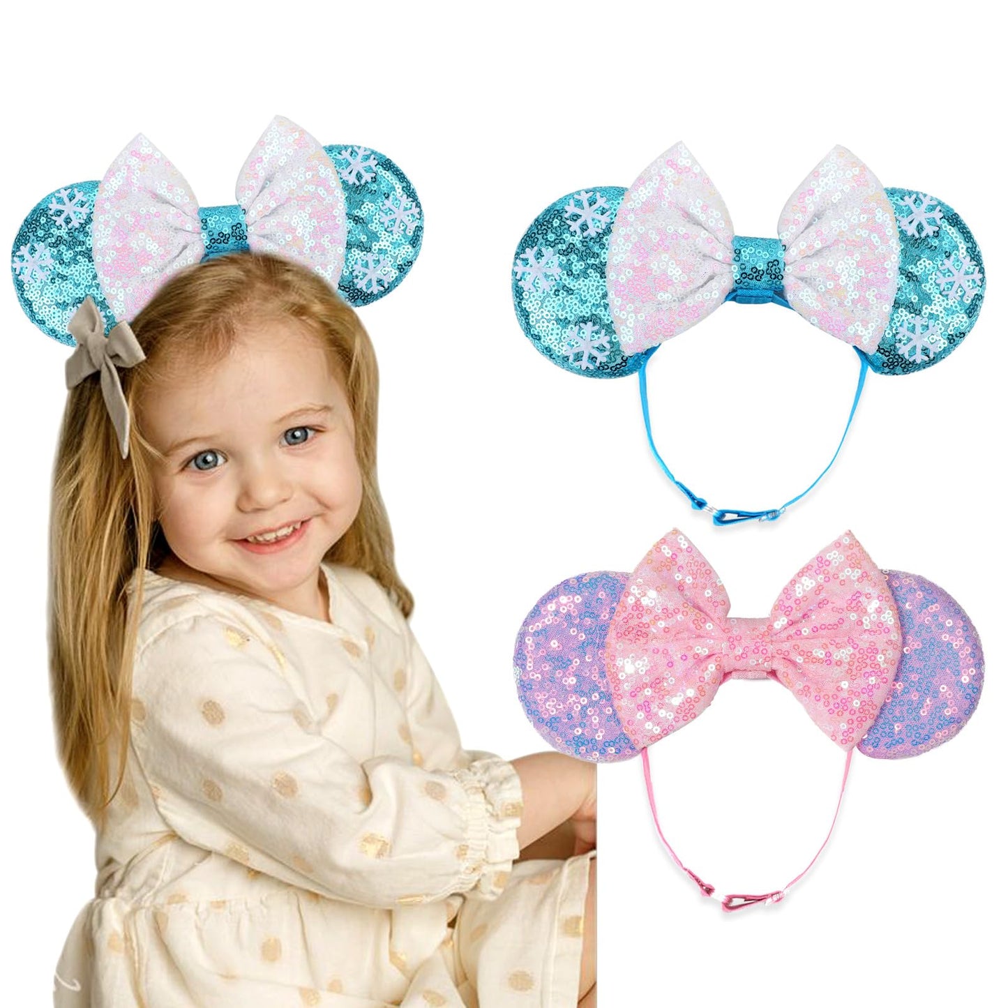 AQOKKA 2 Pcs Elastic Mouse Ears Headbands with Bow for Birthday Party, Hair Hoop Party Decoration Cosplay Costume Hair Accessories for Women & Girl