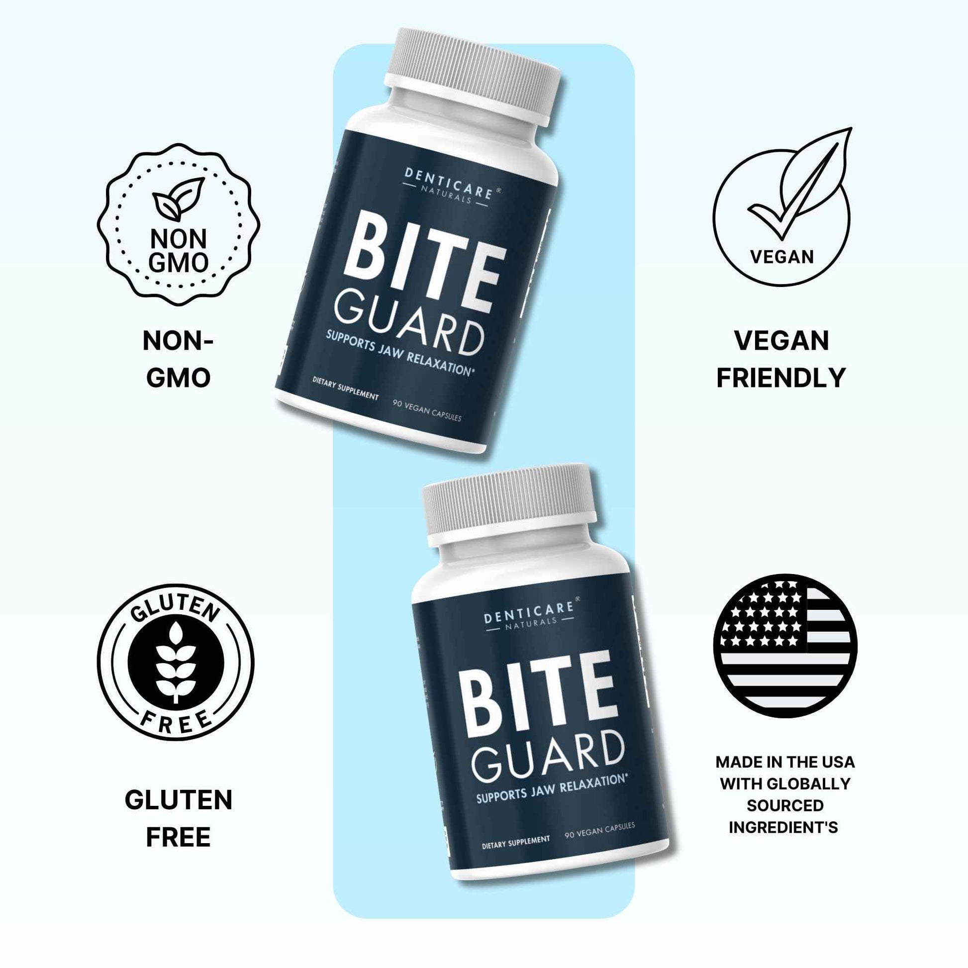 BiteGuard - Calms Jaw for Teeth Grinding & Bruxism Relief - (Vegan Safe, Non-GMO) 90 Capsules, Pure Magnesium for Bruxism Supplement by Denticare Naturals