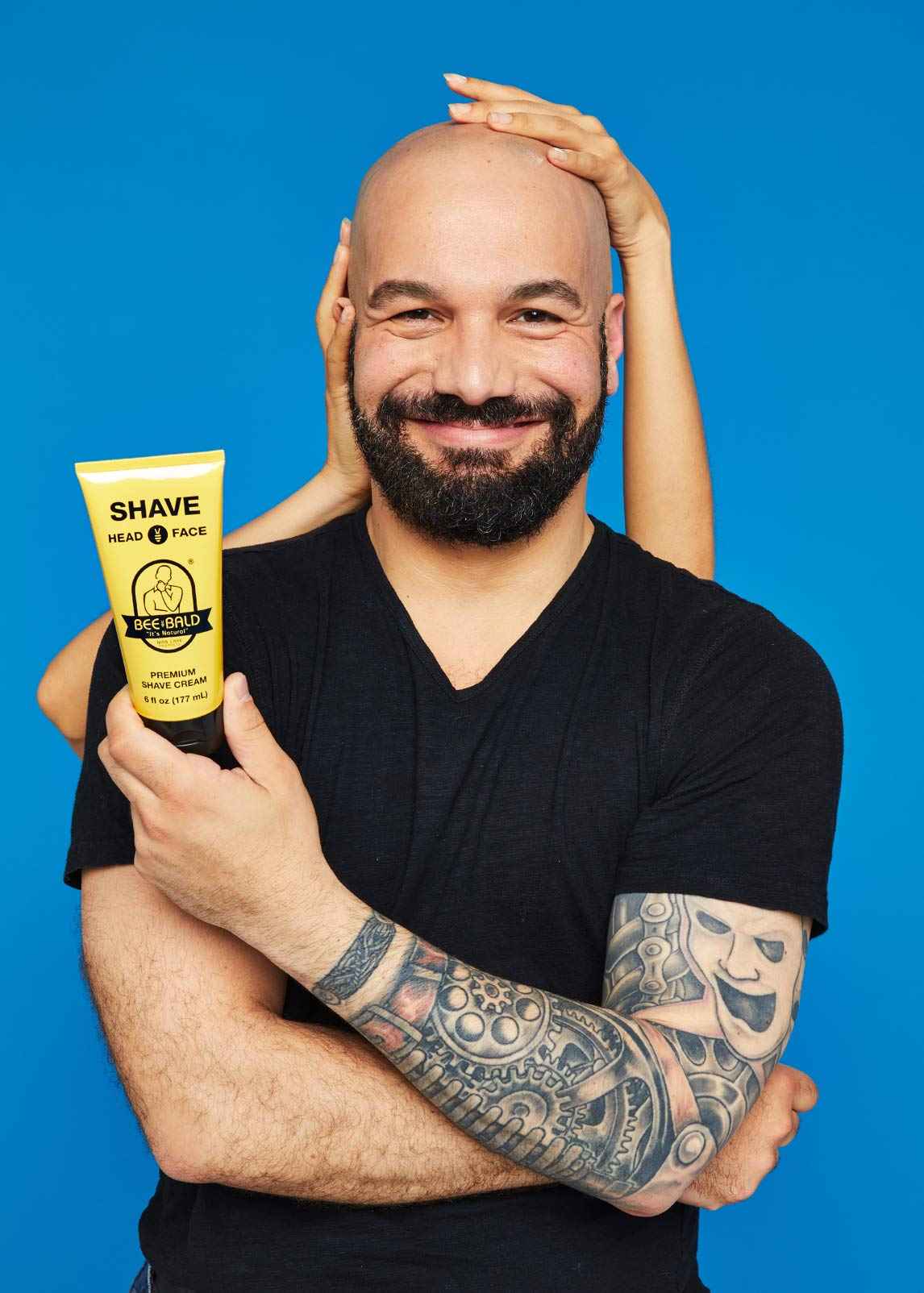 Bee Bald 4-Pack with HEAL Post-Shave Healing Balm, SHAVE Premium Shave Cream, SCRUB Exfoliating Pre-Shave, and SMOOTH PLUS Daily Moisturizer with SPF 30