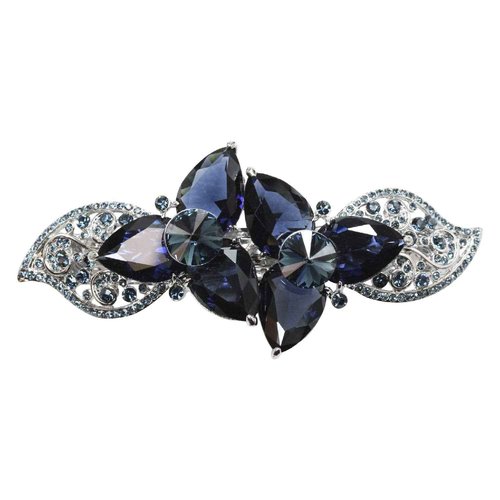 Faship Gorgeous Navy Blue CZ Crystal Heavy Duty Floral Hair Barrette Clip