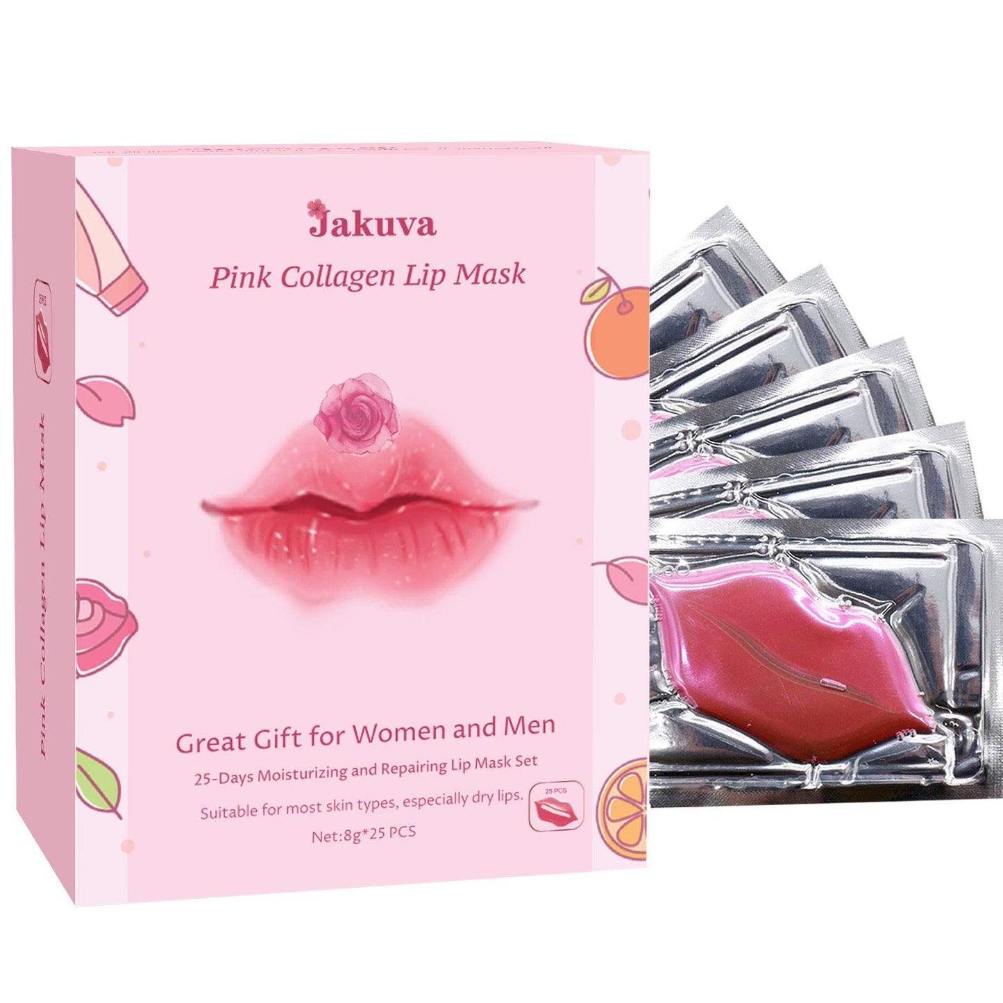 Jakuva 29PCS Gel Collagen Lip Mask,Crystal Lip Plumper Patches For Anti Wrinkle, Anti Chapped, Firms & Moisturizing,Sleeping Lip Mask, Rose Pink