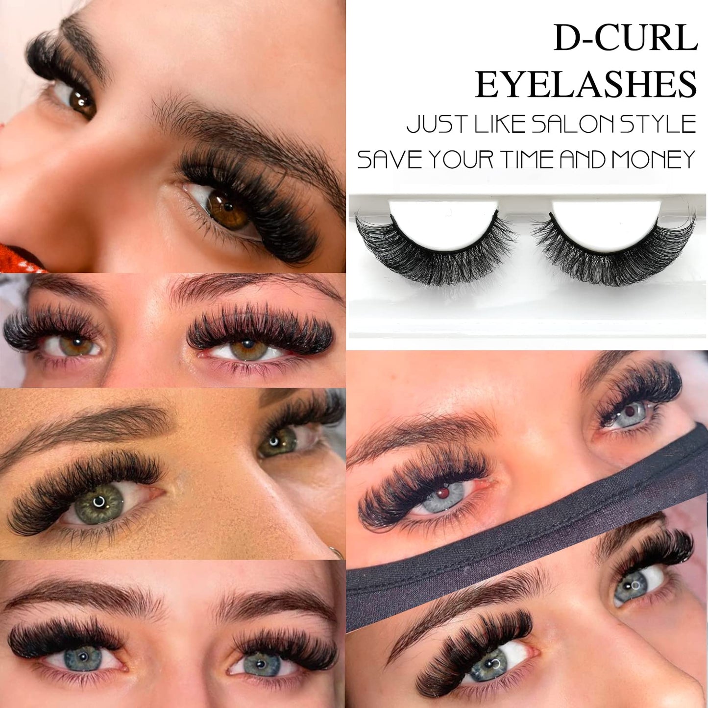 3d Plant Fibre Russian Strip Lashes, D Curl Lash Strips, Natural False Lashes Mink, Wispy Fake Lashes, D Curl Strip Lashes, Natural Wispies Mink Eyelashes, Faux Mink Eyelashes Natural Look(DC10)