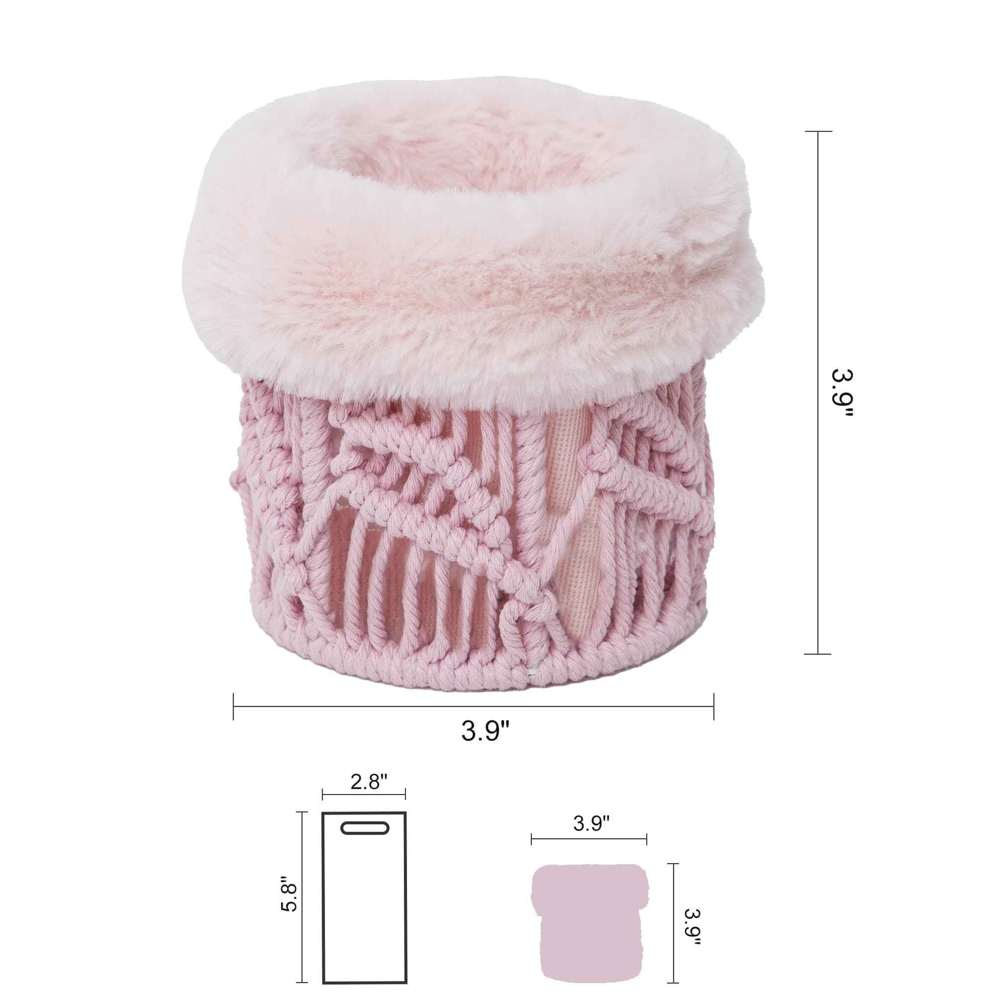 QIANWEIWOVEN Handmade Cotton rope makeup bucket organizer with removable plush lining,Cosmetic organizer (Pink)