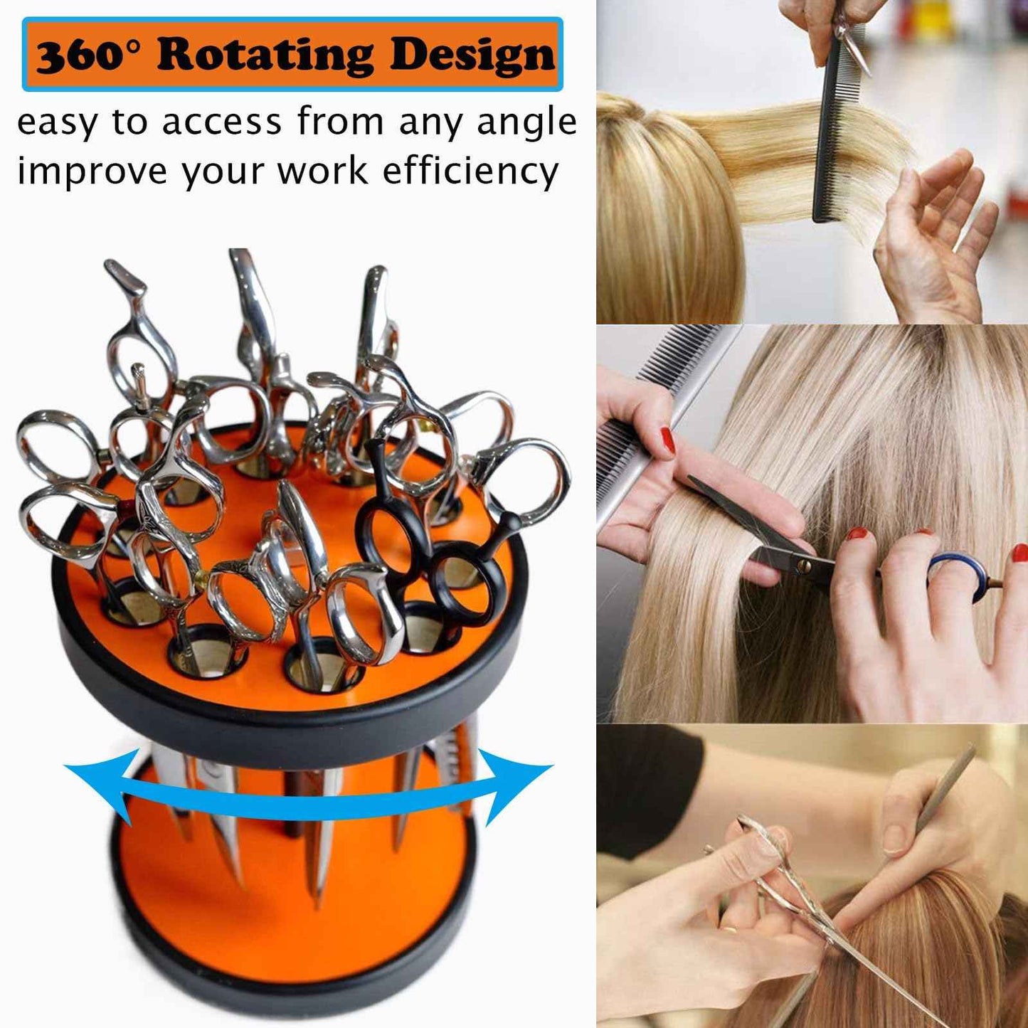 XDONEF Rotating Hair Scissors Holder, Wooden Barber Scissors Storage Holder Salon Shears Holder Hair Stylist Scissors Container Hairdressing Tools Organizer Orange