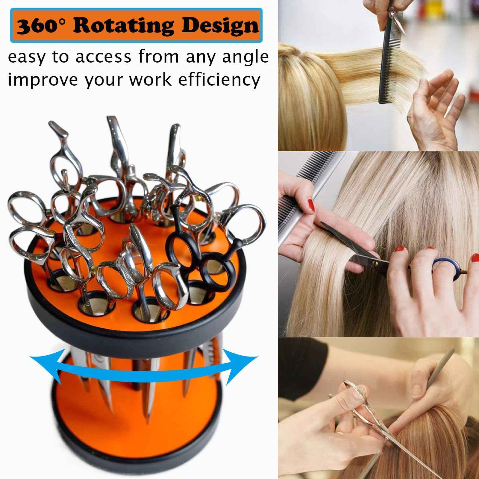 XDONEF Rotating Hair Scissors Holder, Wooden Barber Scissors Storage Holder Salon Shears Holder Hair Stylist Scissors Container Hairdressing Tools Organizer Orange