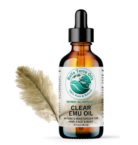 Bella Terra Oils - Clear Emu Oil 4 oz - Dive into Australia's Beauty Secret, Packed with Essential Fatty Acids, Perfect for Silky Smooth Skin