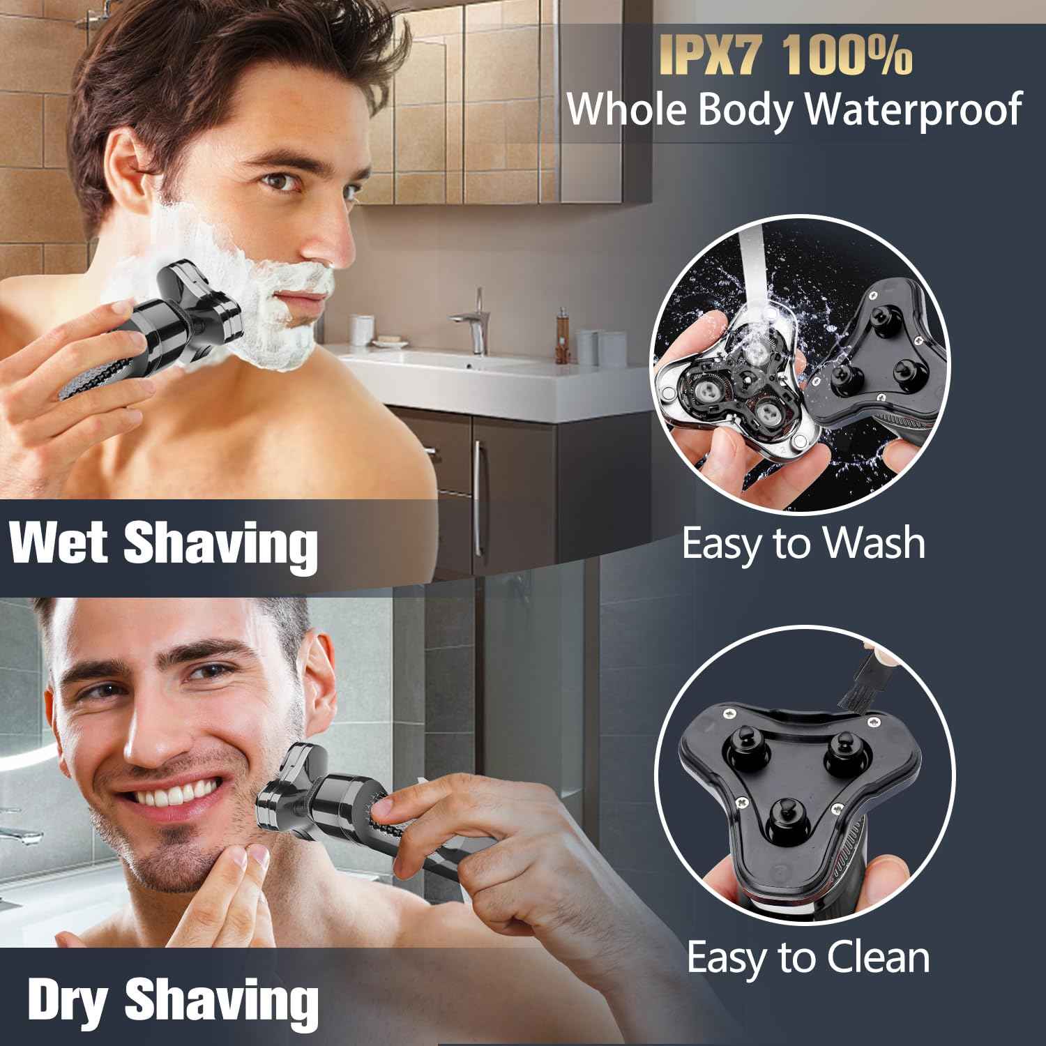 Electric Razor for Men,Upgrade Men’s Electric Shavers Rotary LED Display/Waterproof/Rechargeable, Shaver for Men Cordless Floating Head Replaceable Blades