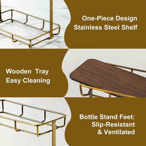 Dobbyby Bathroom Organizer Countertop Perfume Organizer Makeup Organizer Cosmetics Storage Display Rack Vanity Tray Dresser Stainless Steel Gold Shelf Wooden Tray