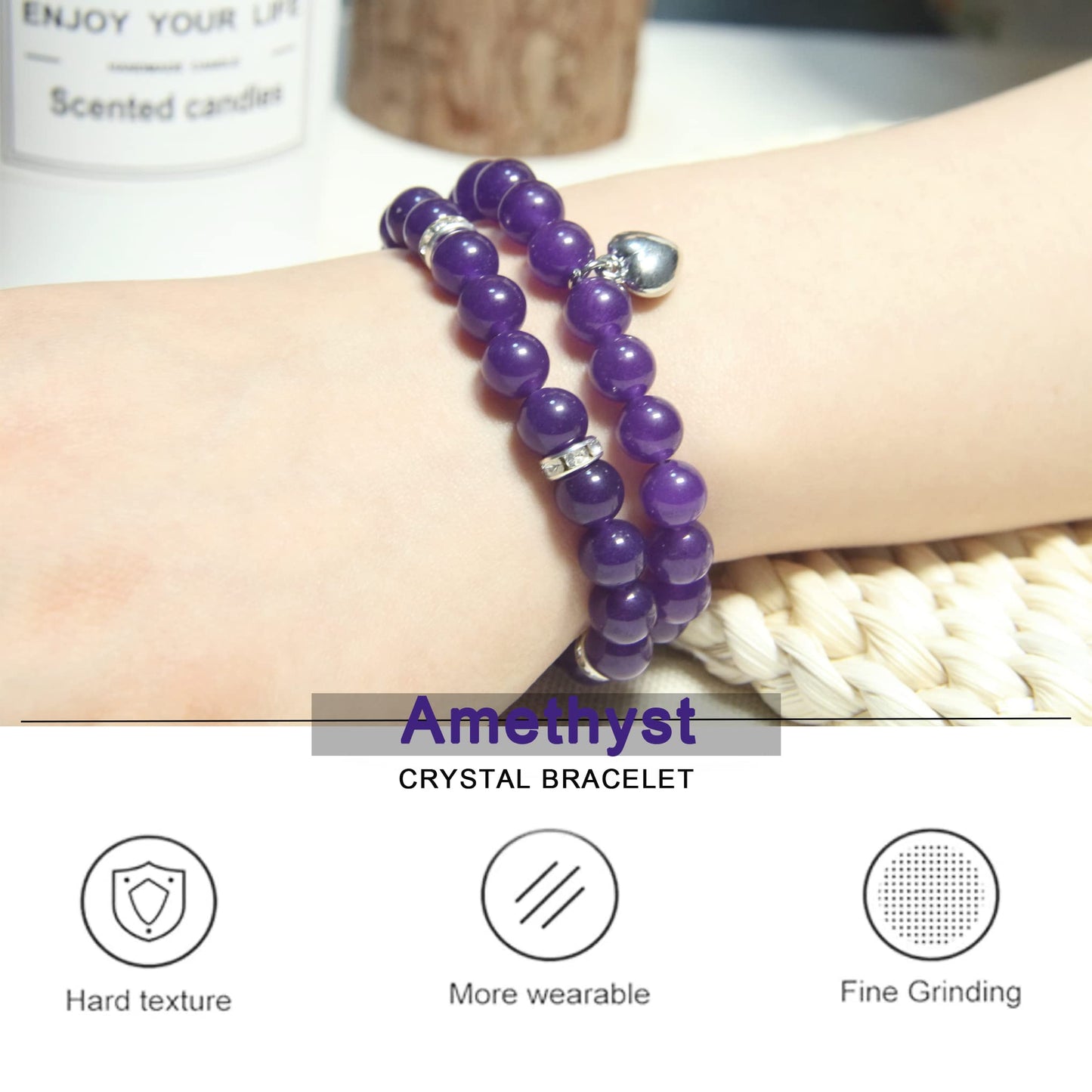 Healing Bracelets for Women - Amethyst Bracelet - Healing Prayers Crystal Bracelet, 8mm Natural Stone Anti Anxiety Stress Relief Yoga Beads Get Well Soon Gifts