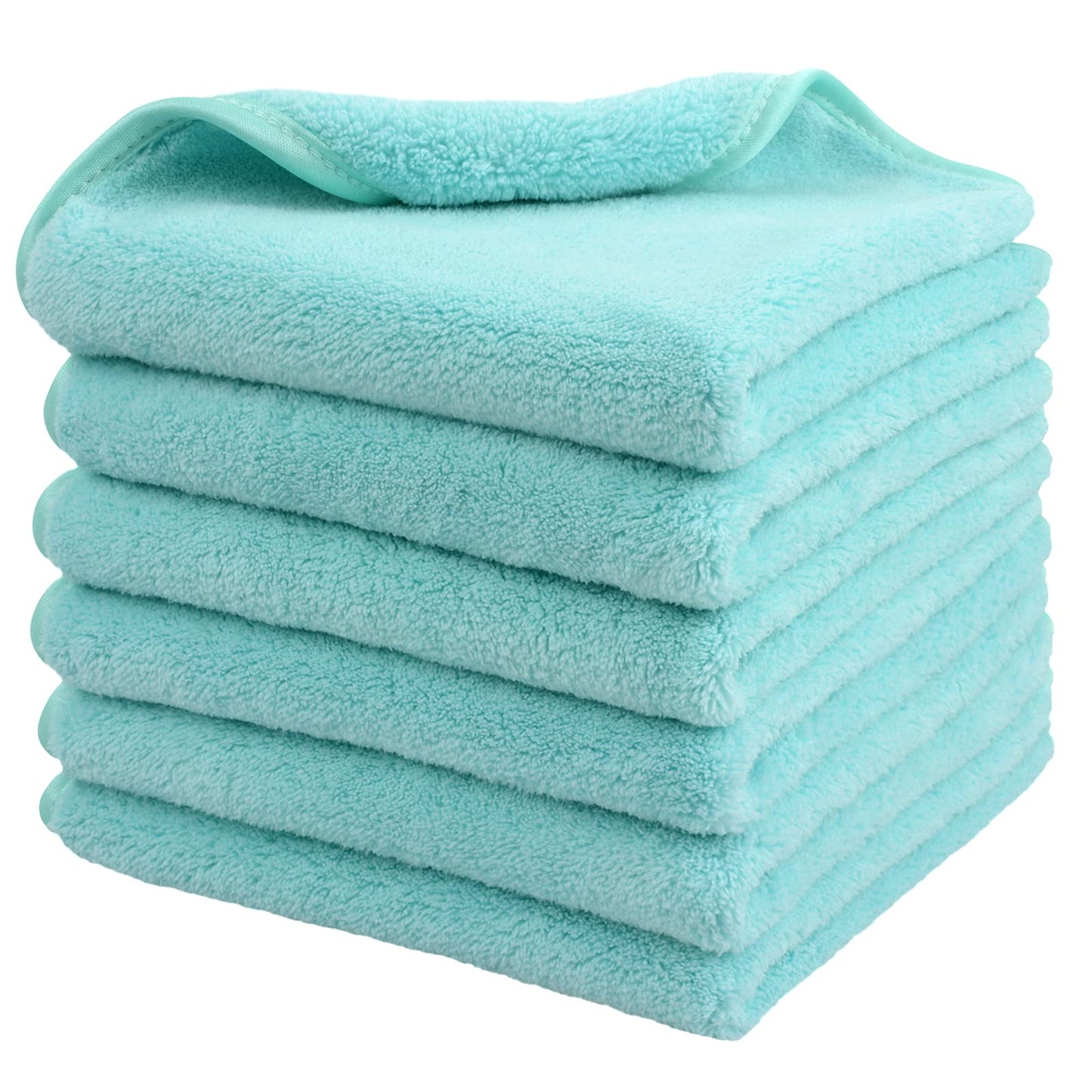 SINLAND Microfiber Face Cloths Reusable Makeup Remover Washcloths Super Soft and Absorbent Fingertip Face Towels for Sensitive Skin Women 13 x 13 Inch 6 Pack Light Blue