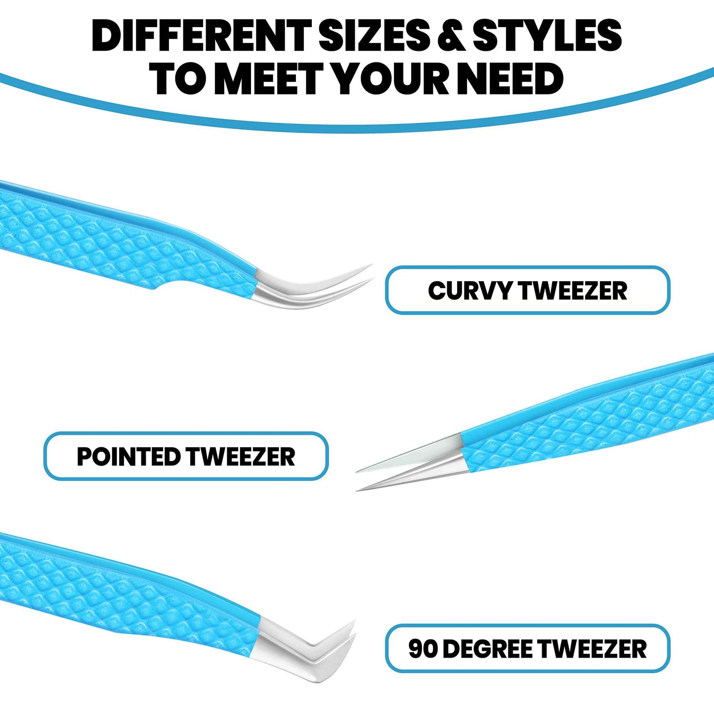 Eyelash Extension Tweezers-3 Pcs Diamond Grip Lash tweezers For Eyelash Extensions-SialBE Straight And Curved L-Shape Eyelash Tweezers, Tweezers For Eyelash Extensions With Silver Tip, Sam-333