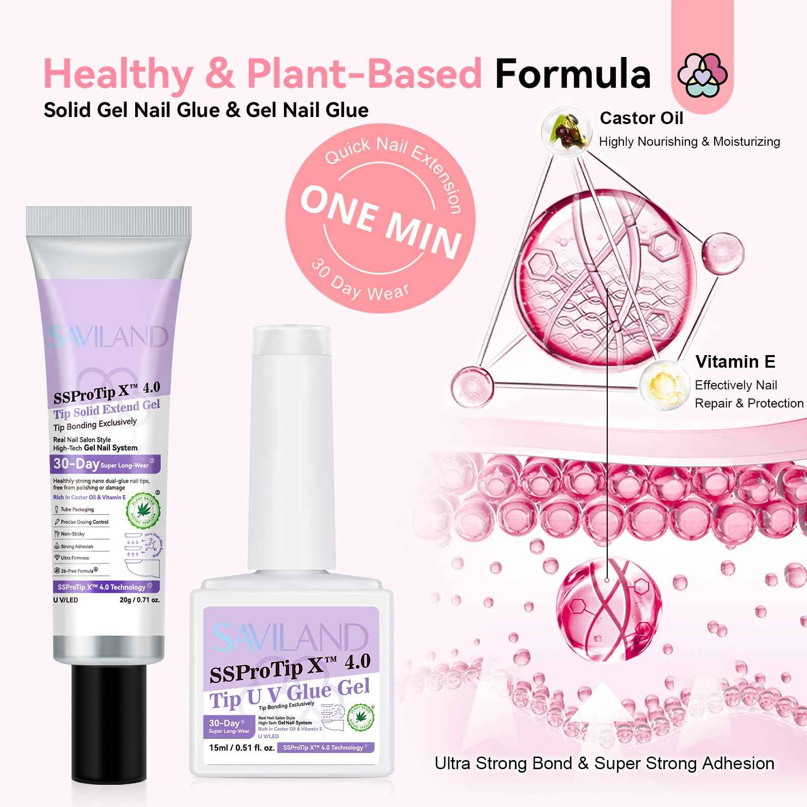 SAVILAND Gel Nail X Kit with Everything: 16 Sizes French Tips Press On Nail Kit with Drill Coffin Tips Soft Gel Fake Nails with Solid Glue Gels U V Lamp Gels Glue French Tip Tool Home