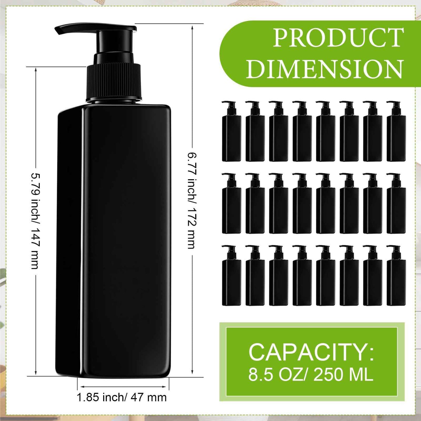 Chunful 24 Pcs Soap Dispensers Plastic Pump Bottles 8.5 oz Refillable Dishwashing Liquid Dispenser with Pump Leakproof Empty Lotion Shampoo Bottles Containers (Black)