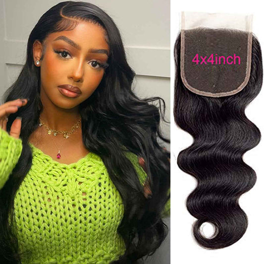 4x4 Transparent HD Lace Closure Only Body Wave Hair Closure Invisible Lace Closure 12A Brazilian Virgin Remy Human Hair Plucked with Baby Hair Natural Black 18 Inch