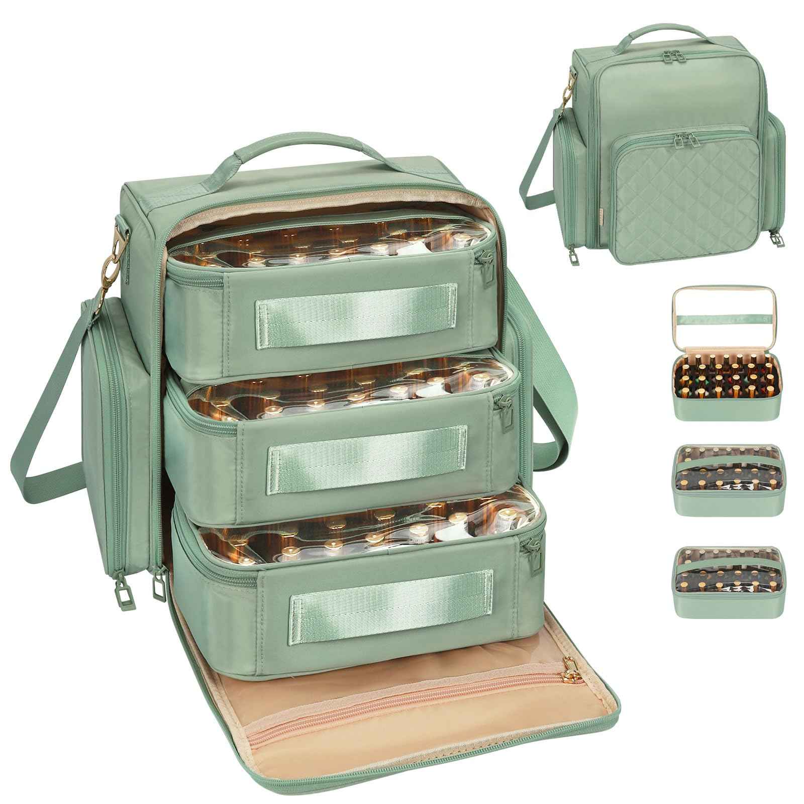 OCHEAL Nail Polish Organizer, Holds Nail Lamp and 75+ Bottles, Nail Organizers and Storage Holder Case with 3 Individual Bags Fit Manicure Tools Manicurist Travel Carrying kit -Green