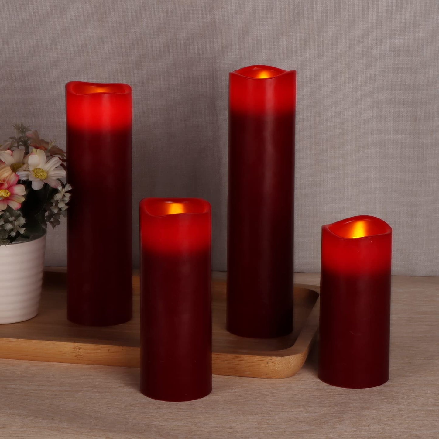 antizer Flameless Candles Led Candles Pack of 9 (H 4" 5" 6" 7" 8" 9" x D 2.2") Burgundy Real Wax Battery Candles with Remote Timer