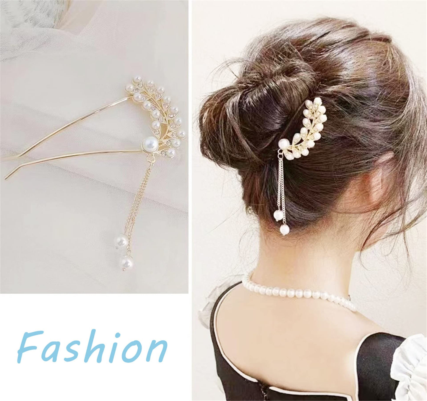 3 Pack Pearl Bridal Wedding Hair Styling Pins, Leaves Style Clips Barrettes Bride Head Piece U Shape Rhinestone Flower Hair Accessories for Women & Girls Brides Bridesmaids 005-3PCS