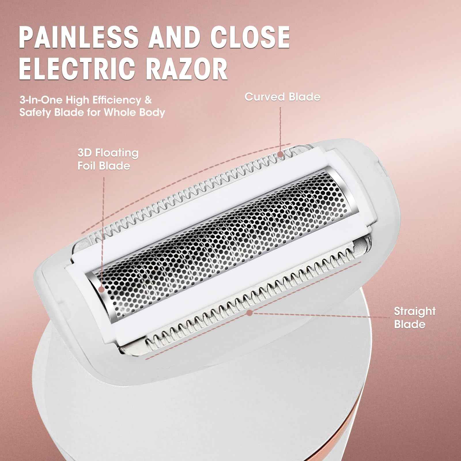 Electric Shavers for Women, 4 in 1 Hair Removal Kit with Epilator Bikini Trimmer Face Razor Body Brush Face Massager Foot Callus Remover, IPX7 Waterproof Lady Razors Set for Legs Armpit Bikini Pubic