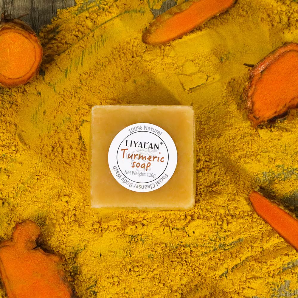 LIYALAN Turmeric Soap Bar(3.88 oz / 2 Bars) for Face & Body-Tumeric Soap,Smooth Skin,Cleansing Natural Handmade Soap Sensitive Skin Formula, Vegan Soap