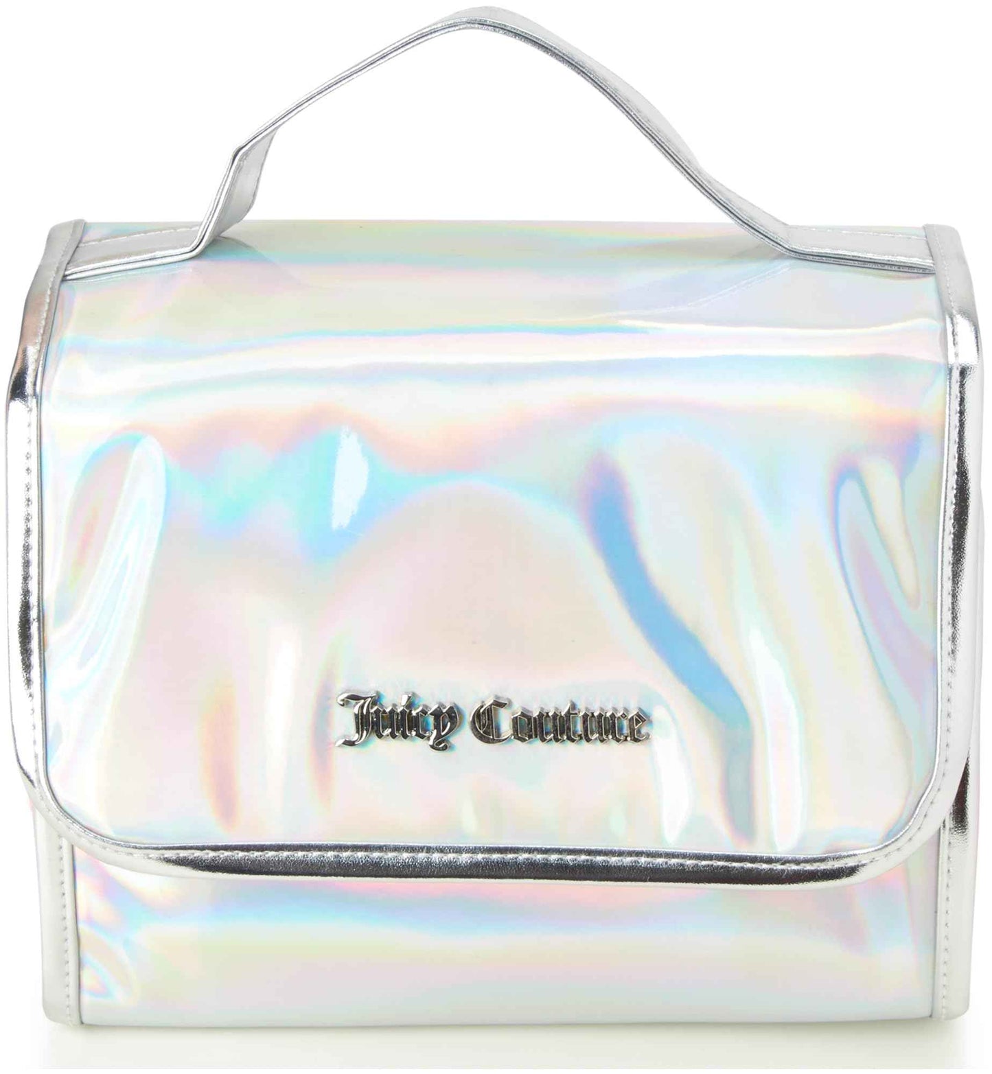 Juicy Couture Iridescent Makeup Bag Cosmetics Organizer Travel Essentials Hanging Hook Iridescent Silver Trim