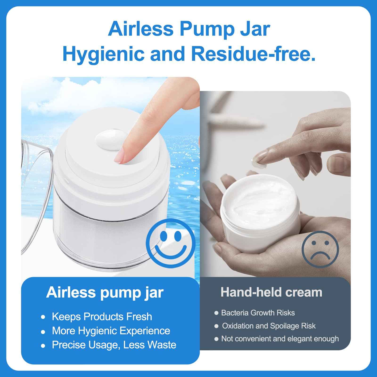 2 Pack Airless Pump Jars, 1/1.7oz Cream & Moisturizer Containers with Airless Pump Dispenser, Travel Size for Toiletries & Foundation