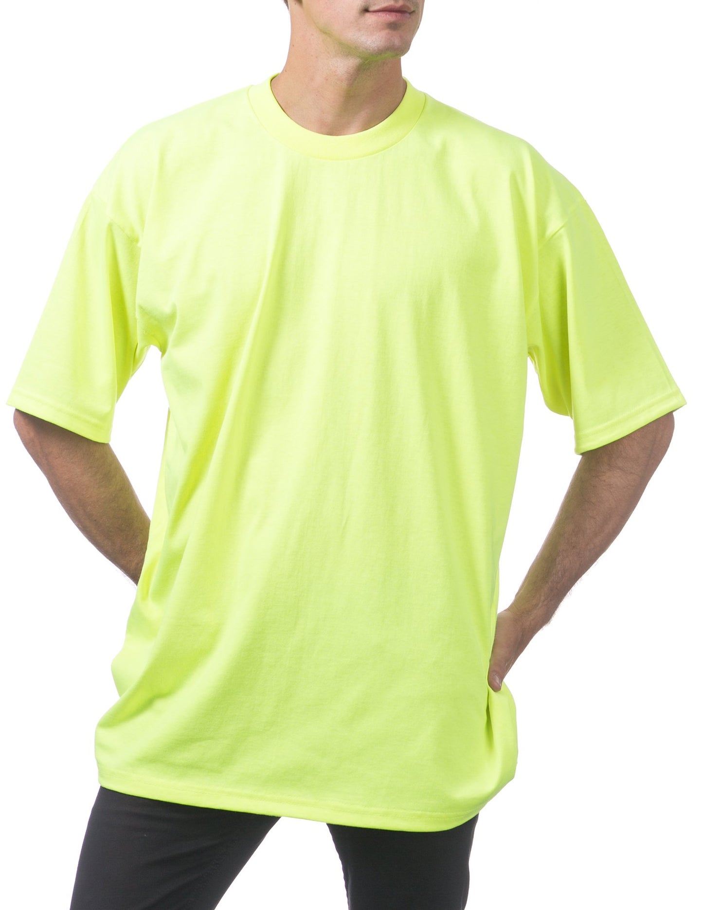 Pro Club Men's Heavyweight Cotton Short Sleeve Crew Neck T-Shirt, Safety Green, Small