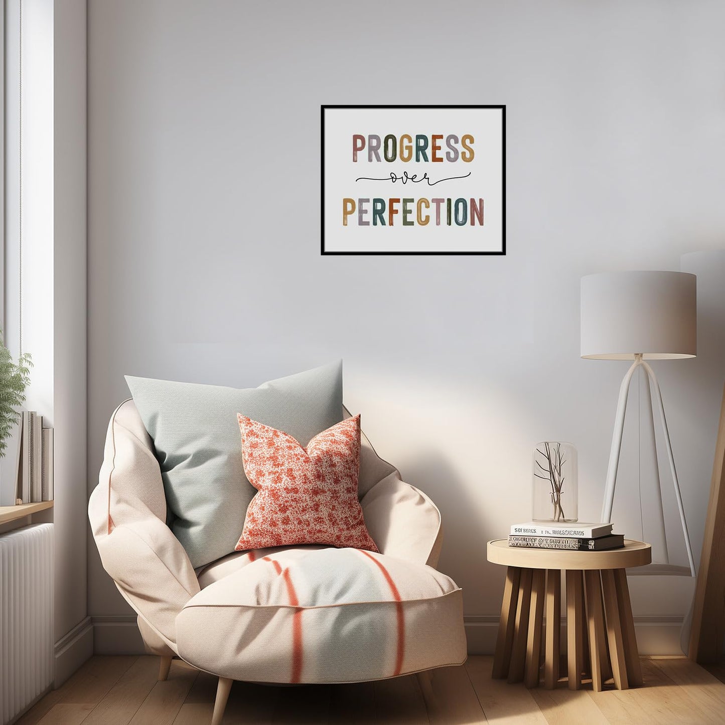 Progress Over Perfection Framed Print, Classroom Decor, Kids Motivational, Inspirational Office Decor, Kid's Room Decor, Teacher Gift, Boho Classroom Wall Art, (8X10 INCH with Framed)