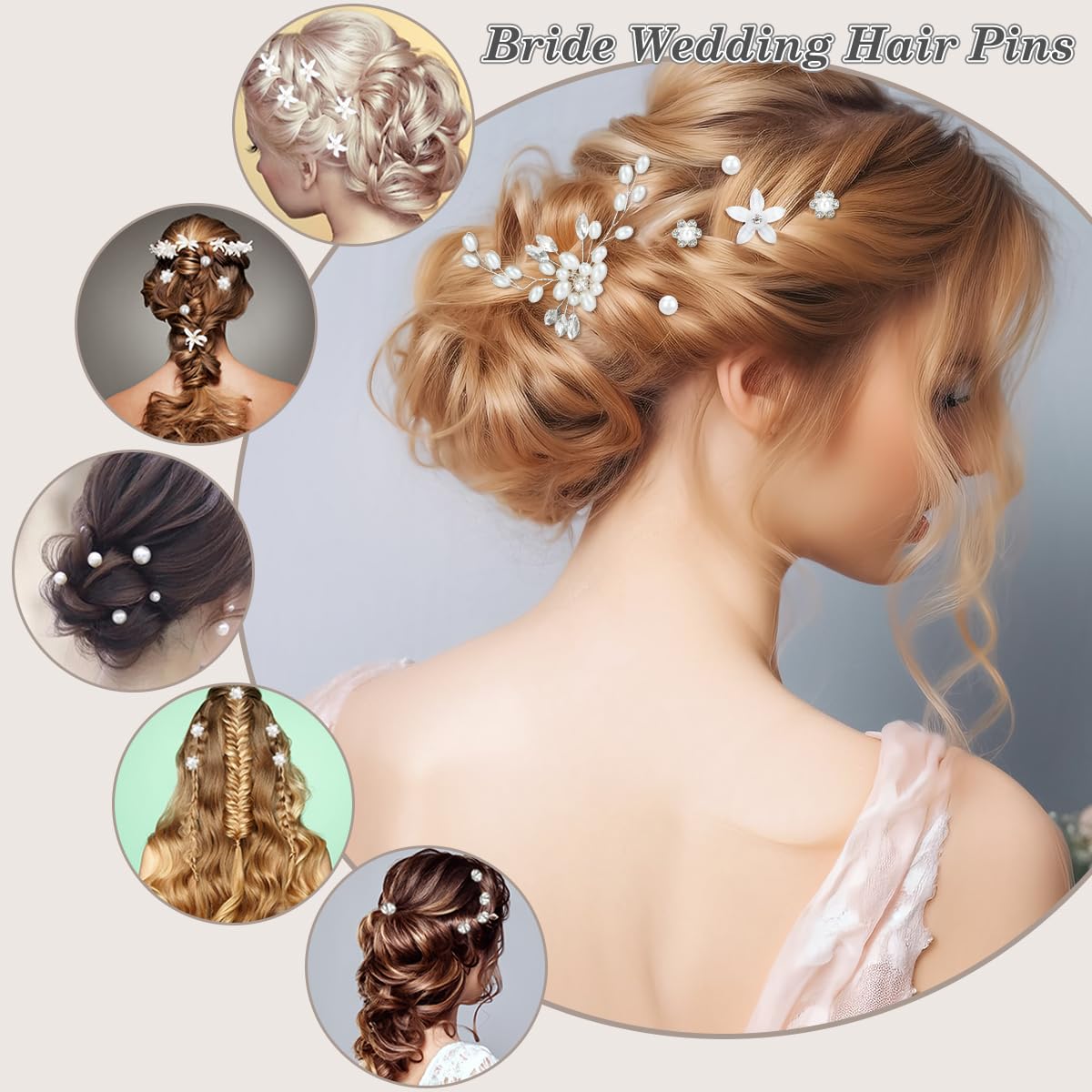 23Pcs Wedding Hair Pins, FHDUSRYO Bridal Pearl Rhinestone Hair Clips, U Shaped Flower Crystal Hair Accessories Diamond Hairpin for Bridesmaid Women Girls Ladies (5 Thems)