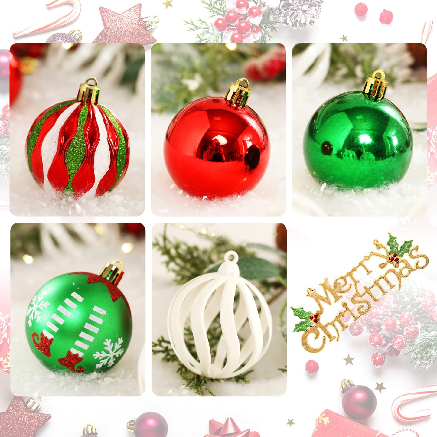 Christmas Tree Ornaments, 30ct Christmas Ball Decoration Set 2.36" Green Gold and White Christmas Ball Shatterproof Hanging Tree Ornament Set for Christmas Tree Holiday Halloween Xmas Party Decor