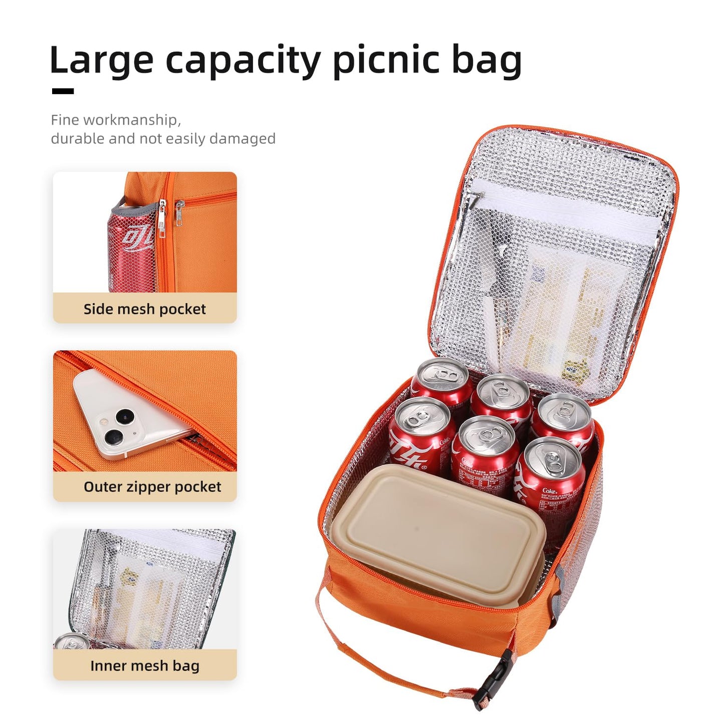 AYEANY Lunch box Lunch bag for men women Lunchbox Lunch bags Insulated Lunch bag Lunch box cooler (Orange)