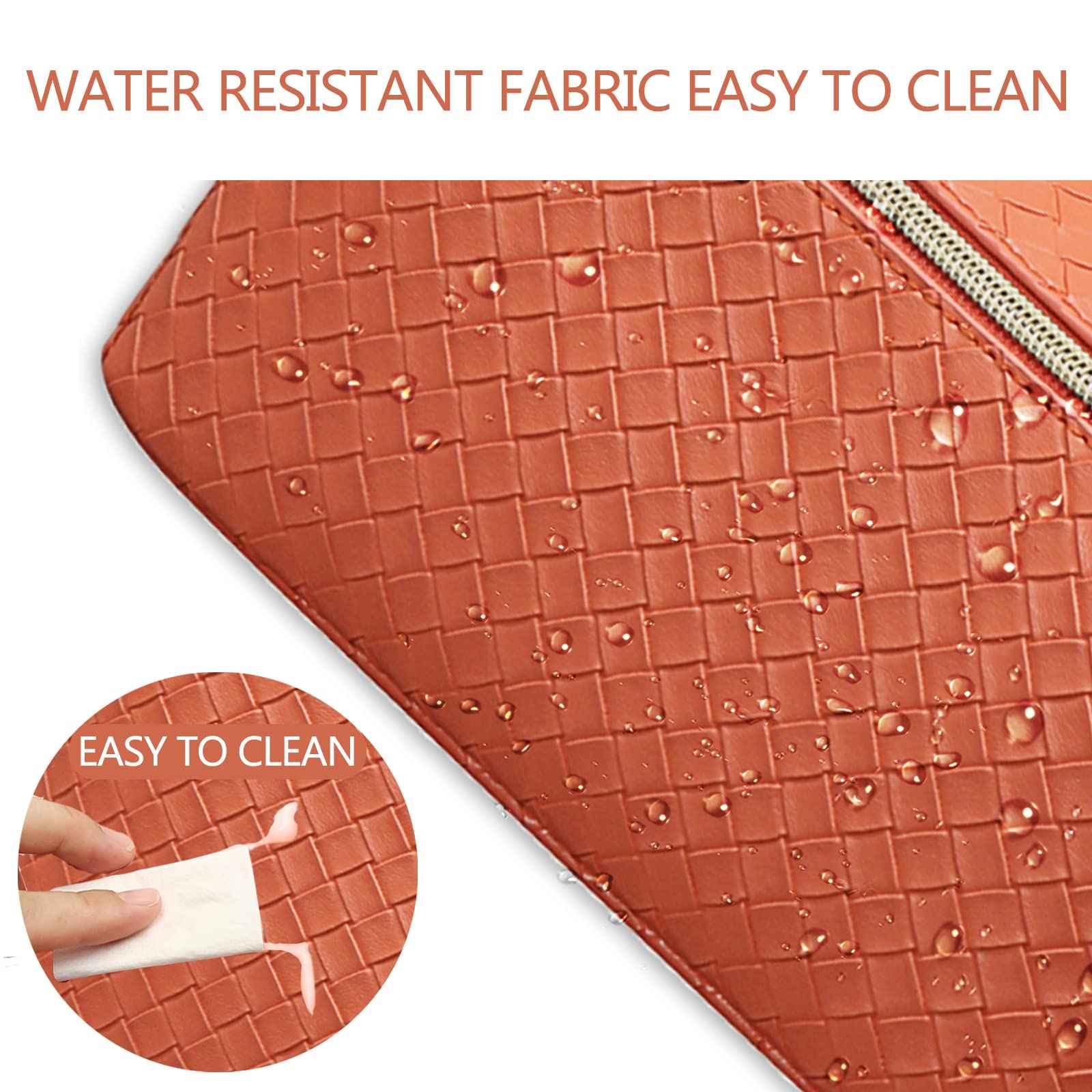 BAKLUCK Large Capacity Travel Cosmetic Bag with Compartment - Waterproof PU Leather Portable Checkered Makeup Organizer Bag for Women and Girls - Orange