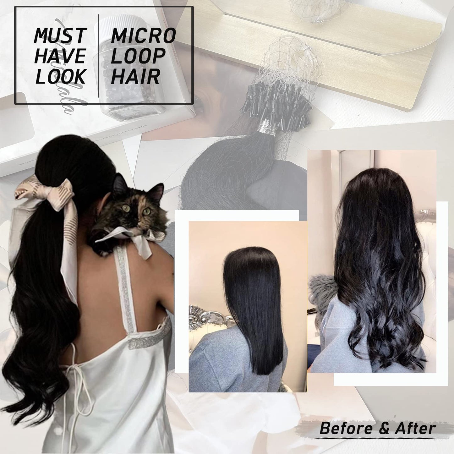 16 Inch Micro Loop Hair Extensions Body Wave Microlink Human Hair Misslala Microbead Hair extensions Color #1 Jet Black Micro Bead Remy Hair Extension Real Human Hair Micro Link Extensions 50S 50G