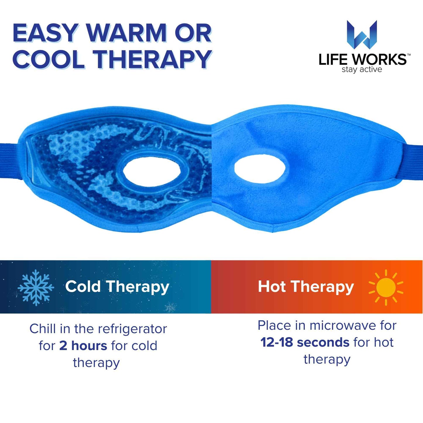 LIFE WORKS Gel Eye Mask with Cutout, Hot or Cold Therapy for Puffy Eyes, Dark Circles, Headaches, and Migraines, Soft Gel Beads and Liquid Filling for Cooling or Warming Comfort
