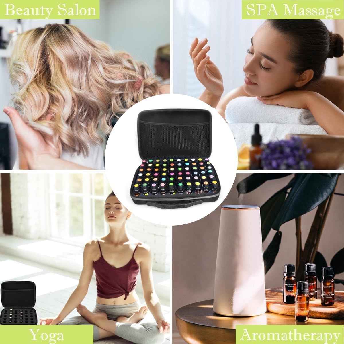 BLIRITEL 60 Bottles EVA Essential Oils Organizer, Hard Shell Essential Oil Storage Carrying Case, Essential Oils Holder Traveling Bag with Foam Insert, Holds 5ml,10ml,15ml Essential Oils (Black)