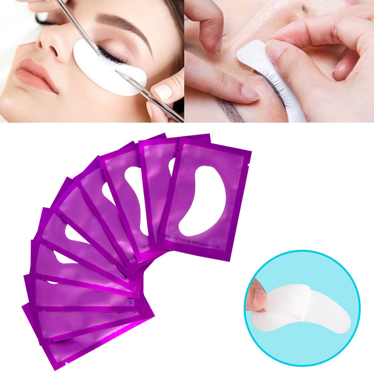 Voncasen 100 Pairs Set Under Eye Pads, Comfy and Cool Under Eye Patches Gel Pad for Eyelash Extensions Eye Mask Beauty Tool (Purple)