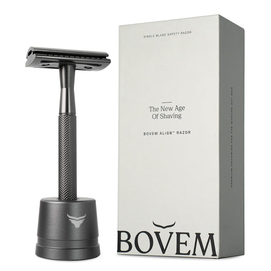 BOVEM Align Razor – Premium Single Blade Razors For Men, Double Edge Razor Blade, Safety Razor for Face and Beard, Shaving Razors for Men with Razor Stand and 5 Blade Refill (Space Grey)