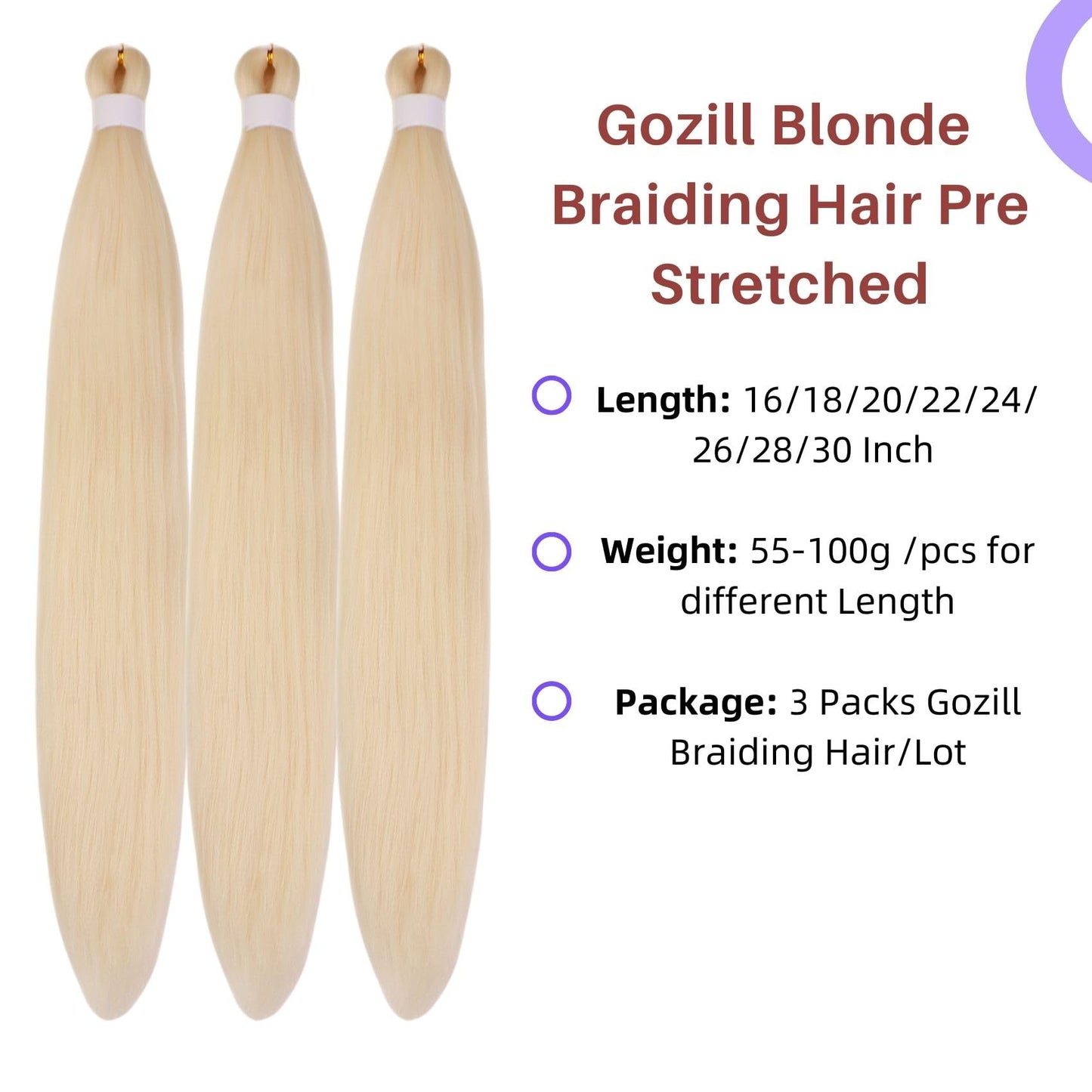 Blonde Kids Braiding Hair Pre Stretched Kanekalon Braiding Hair Extension 16 Inch Short Synthetic Fake Hair for Braiding