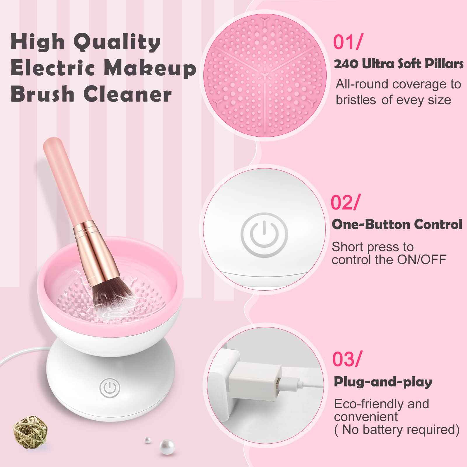 Electric Makeup Brush Cleaner, Luxiv Wash Makeup Brush Cleaner Machine Fit for All Size Automatic Spinner Dryer, Beauty Blender Washer (Pink)