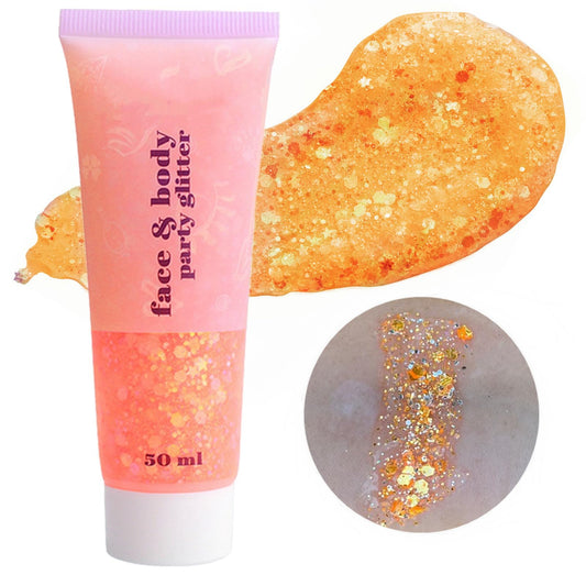 Go Ho Orange Face Body Glitter,Singer Concerts Orange Face Paint Glitter Makeup,Holographic Chunky Sequins Glitters for Eye Lip Hair Nails,Festival Glitter Rave Accessories,52g