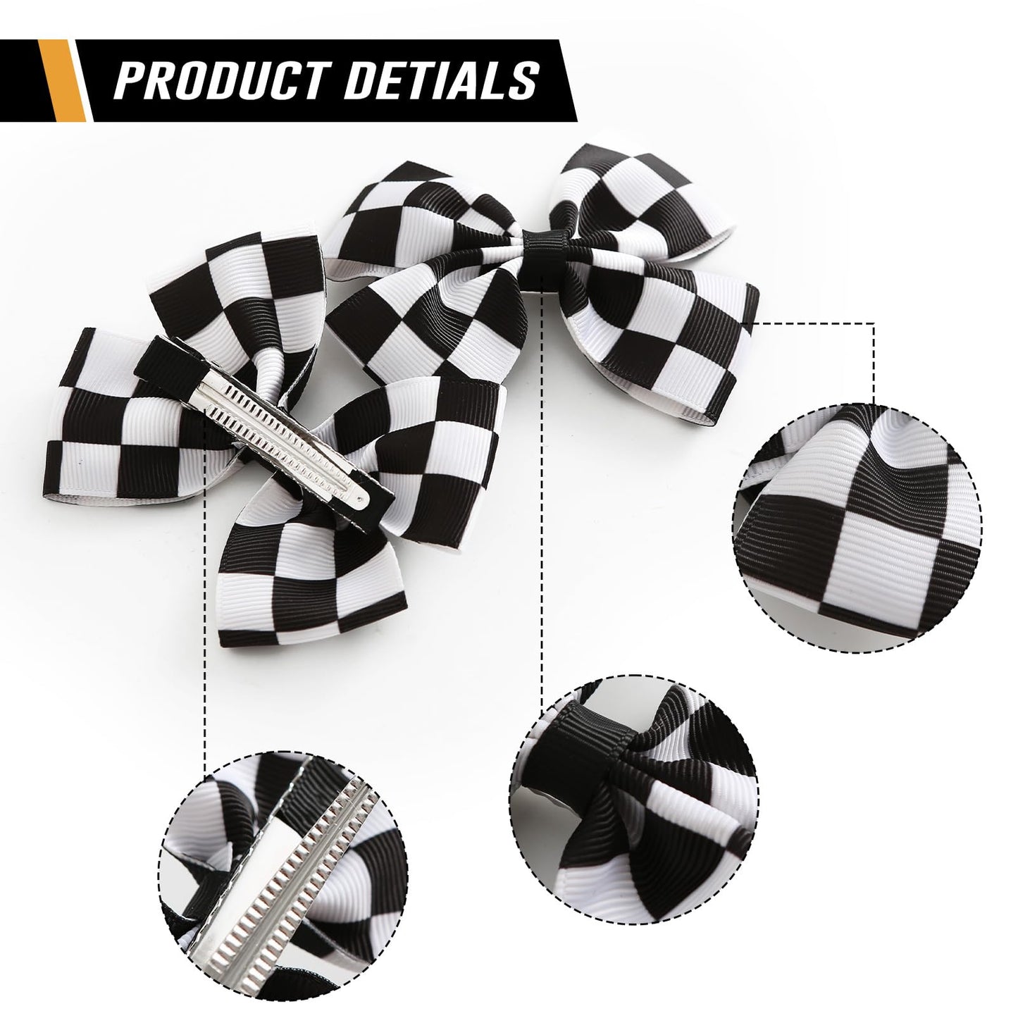 2PC Racing Checkered Hair Bow Clips with 4PC Checkered Flags Black White Hair Accessories for Girls Women Party Decorations