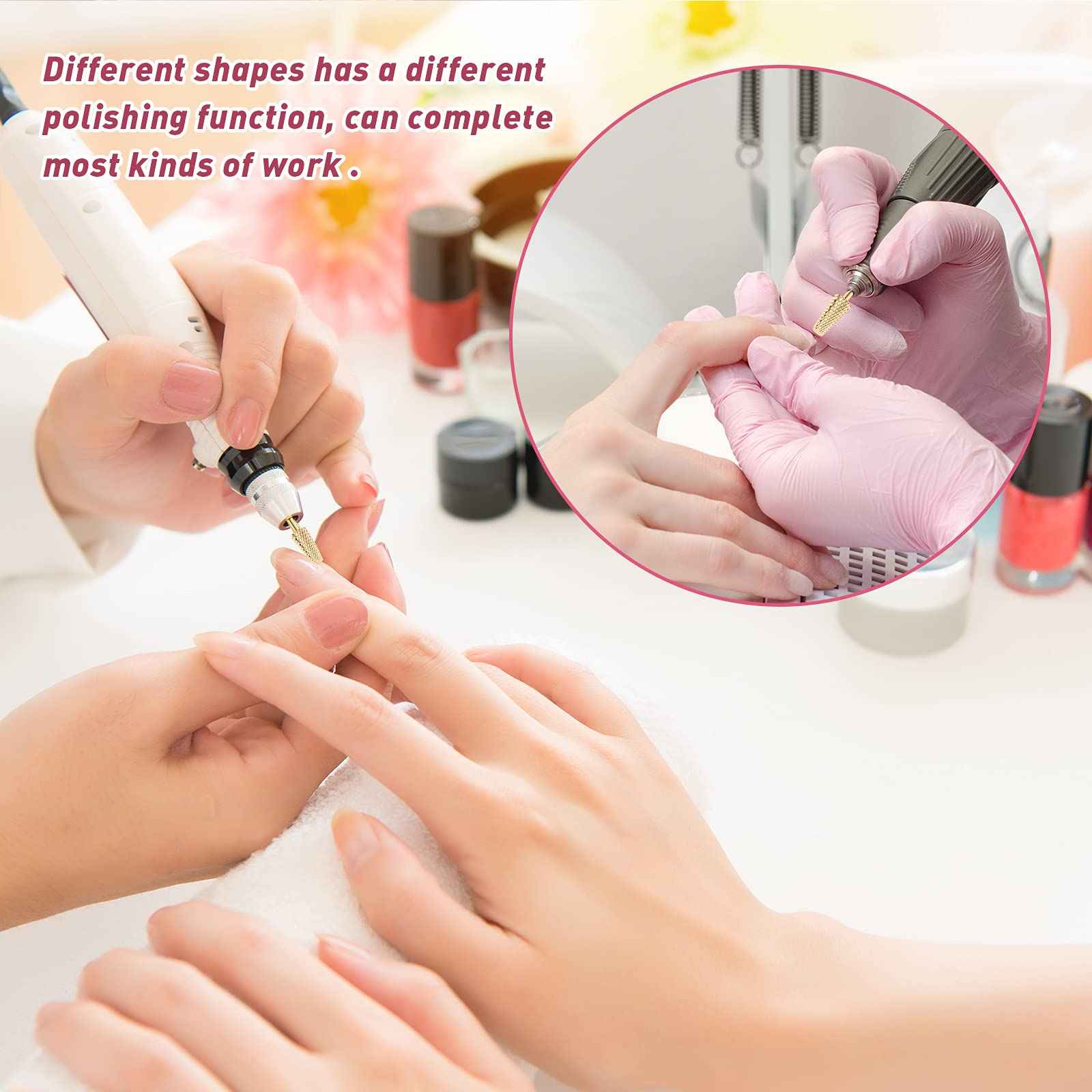 Honoson 10 Pcs Nail Drill Bits Set, 3/32 Inch Cuticle Tungsten Carbide Bits for Nail Tech, File Remove Acrylic Gel Polish, Manicure Pedicure Tools for Salon Home Supplies(Gold)